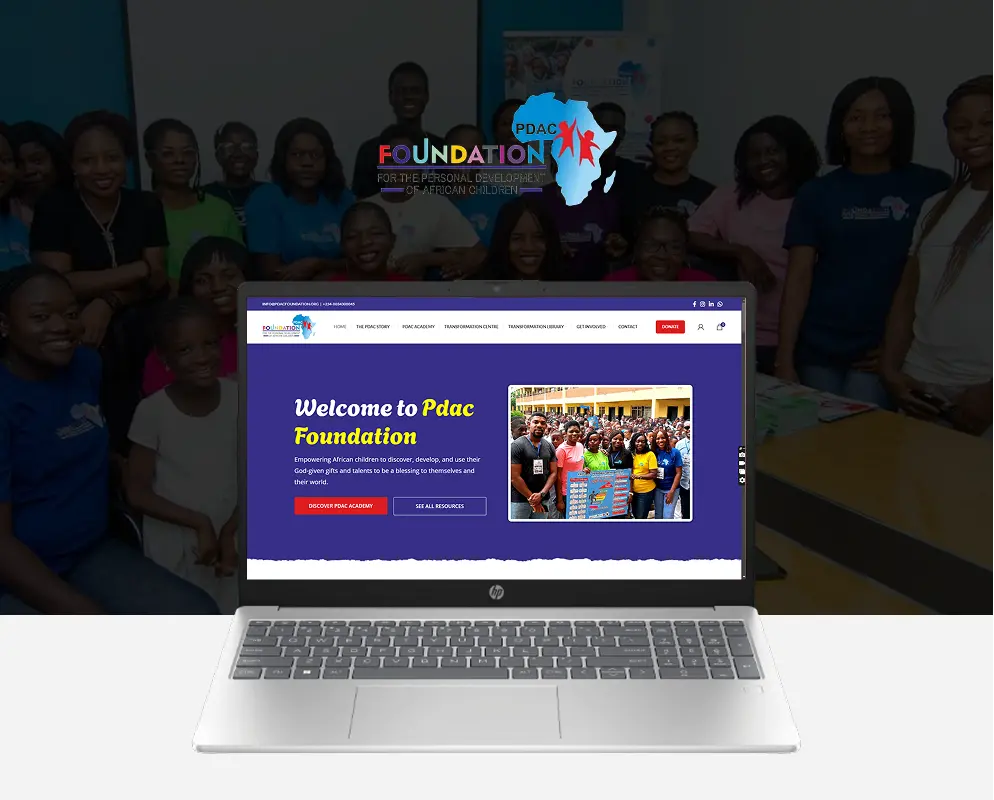 Mockup of the website done for Foundation for Personal Development of Afrcan Children (PDAC)