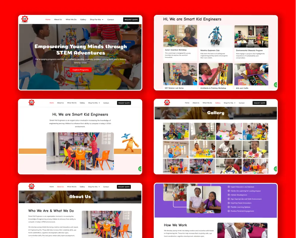 Mockup of a website built for an organization involved in increasing the knowledge of engineering among children to enhance their ability to compete in today’s STEM environment.